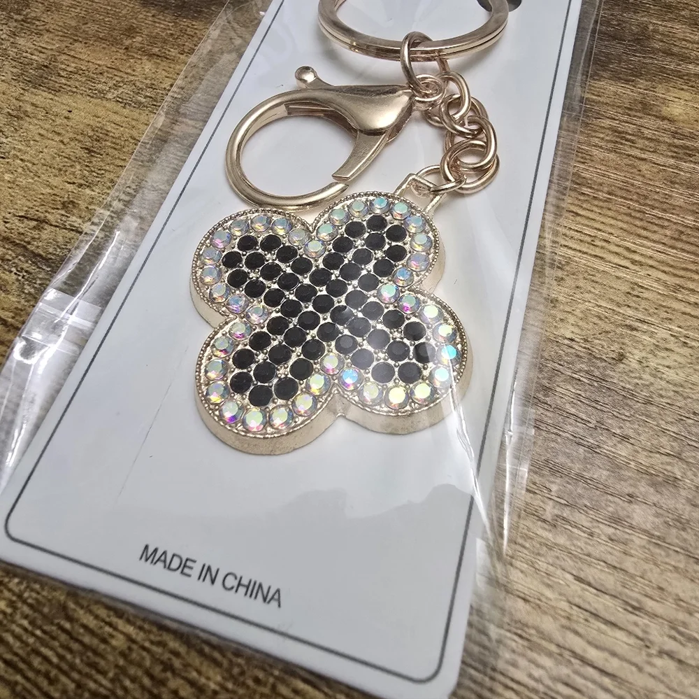 New Nicole Gold Flower Keychain with Rhinestones